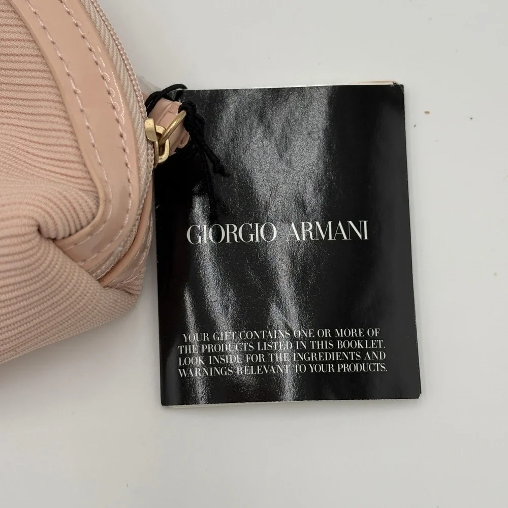 Giorgio Armani Womens Beauty Wristlet Cosmetic Bag Logo Pink Designer Pouch New